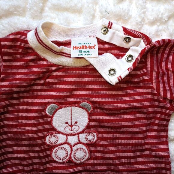 Vintage Health-Tex Red & white Bubble with Bear Applique Boys Romper Sz 18 mo - Picture 4 of 7